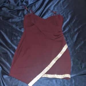 Windsor Burgundy Mini Dress with Gold Trim